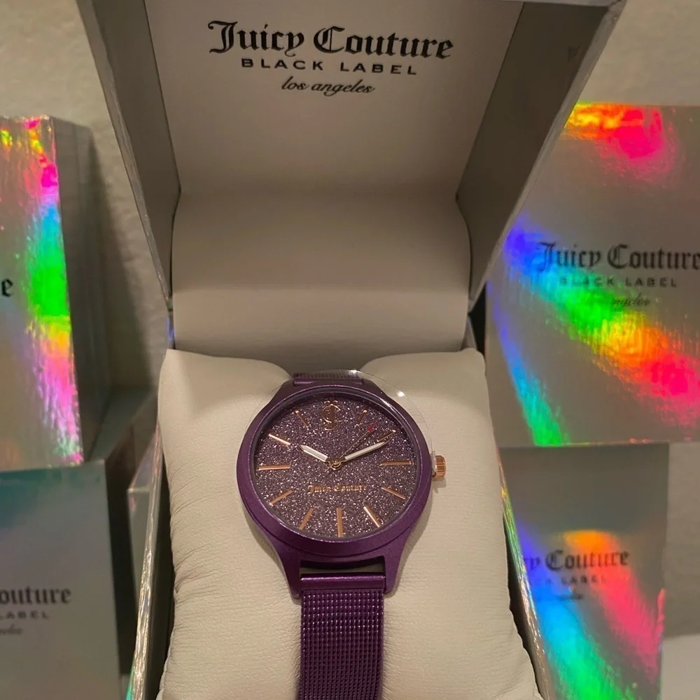 NWT JUICY COUTURE Y2K BLACK LABEL WATCH GLITTER AND PURPLE STRAP​​​​​